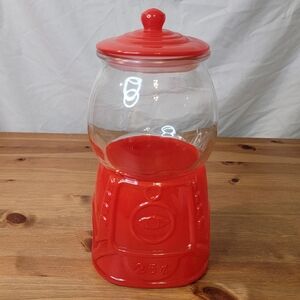 Red Glass and Ceramic Target Bullseye Candy Jar - Collectible - Popular